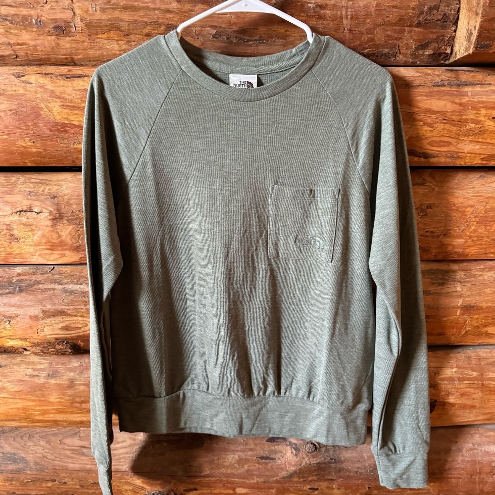 North Face Olive Green Long Sleeve, One Pocket Top